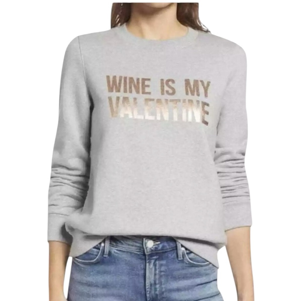 Halogen Wine Is My Valentine Graphic Sweatshirt Gray Womens Large NWT